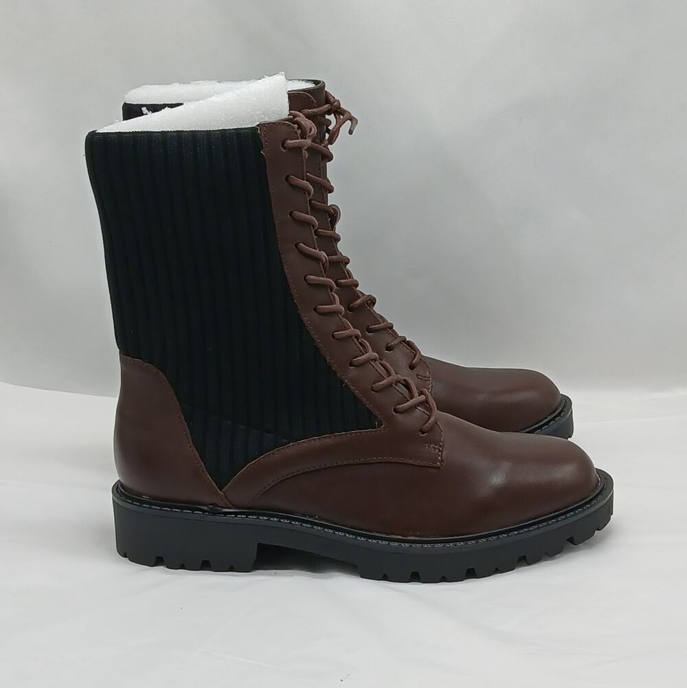 Charles David Remy Combat Boots Womens 7 Brown Moto Lug Sole Low Platform Biker